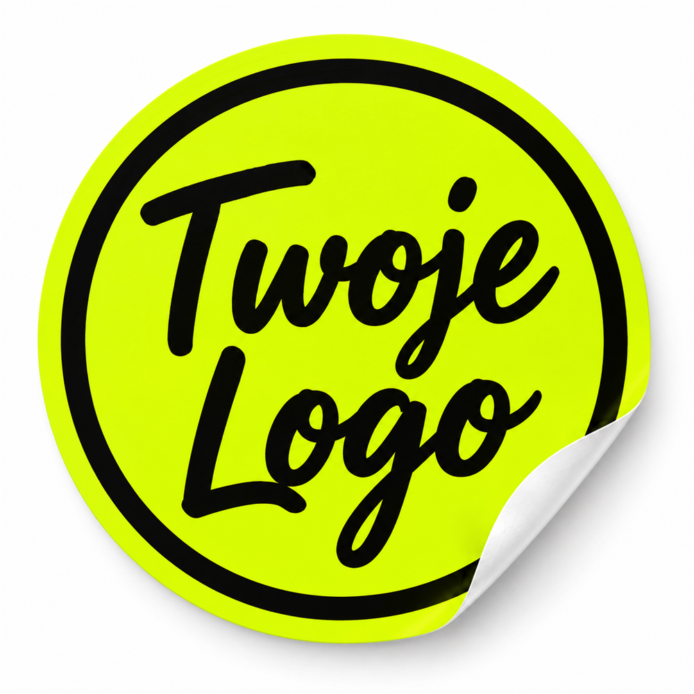 Naklejki fluorescencyjne z logo 4 cm — 264 szt · papier fluorescencyjny · żółte
