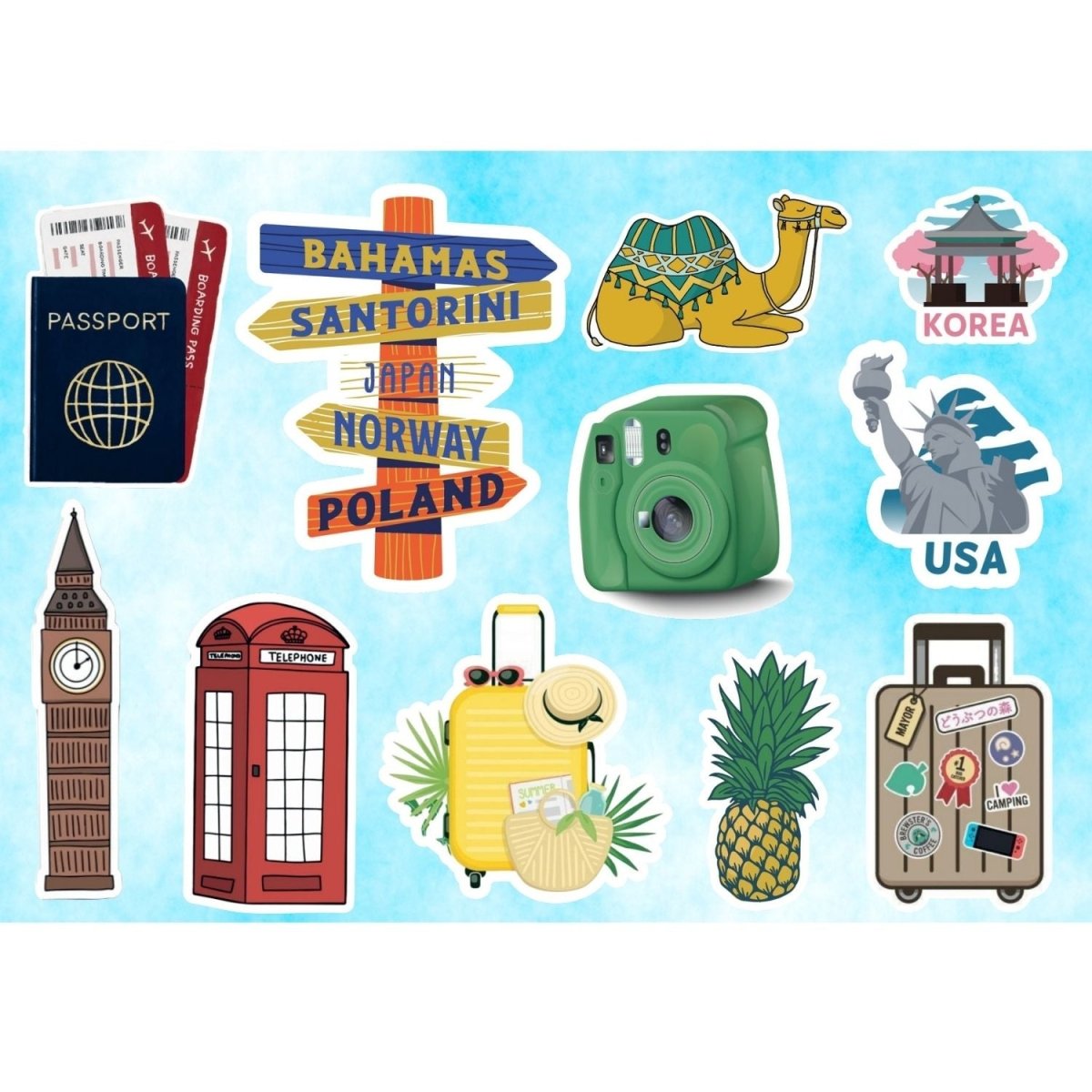 NAKLEJKI na walizkę Scrapbooking Arkusz WAKACJE wlepki podróżne na walizkę