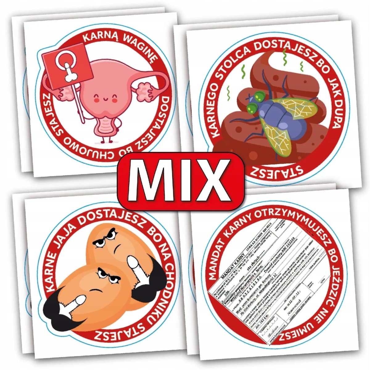 NAKLEJKI KARNE za ze parkowanie jaja, kupa, wagina, mandat na auto MIX 50 sztuk Sticky Studio