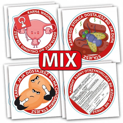 NAKLEJKI KARNE za ze parkowanie jaja, kupa, wagina, mandat na auto MIX 50 sztuk Sticky Studio