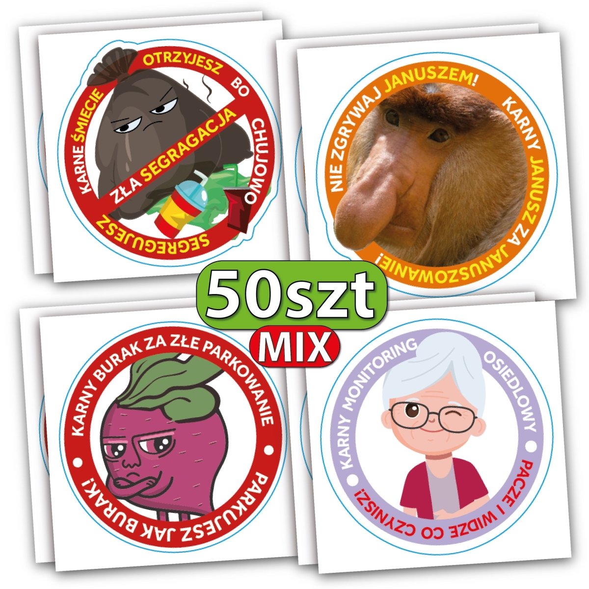 Naklejki karne za złe parkowanie na samochód MIX 4 wzory do wyboru 50 sztuk Sticky Studio