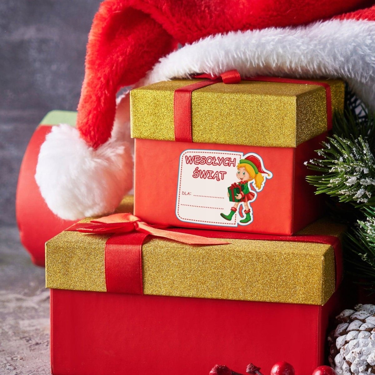 Naklejki świąteczne na prezenty Boże Narodzenie Elf wodoodporne 10 sztuk Sticky Studio