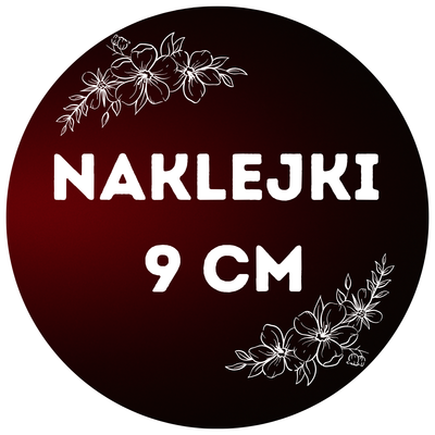 Naklejki reklamowe z logo 9 cm — 45 szt · papier · okrągłe