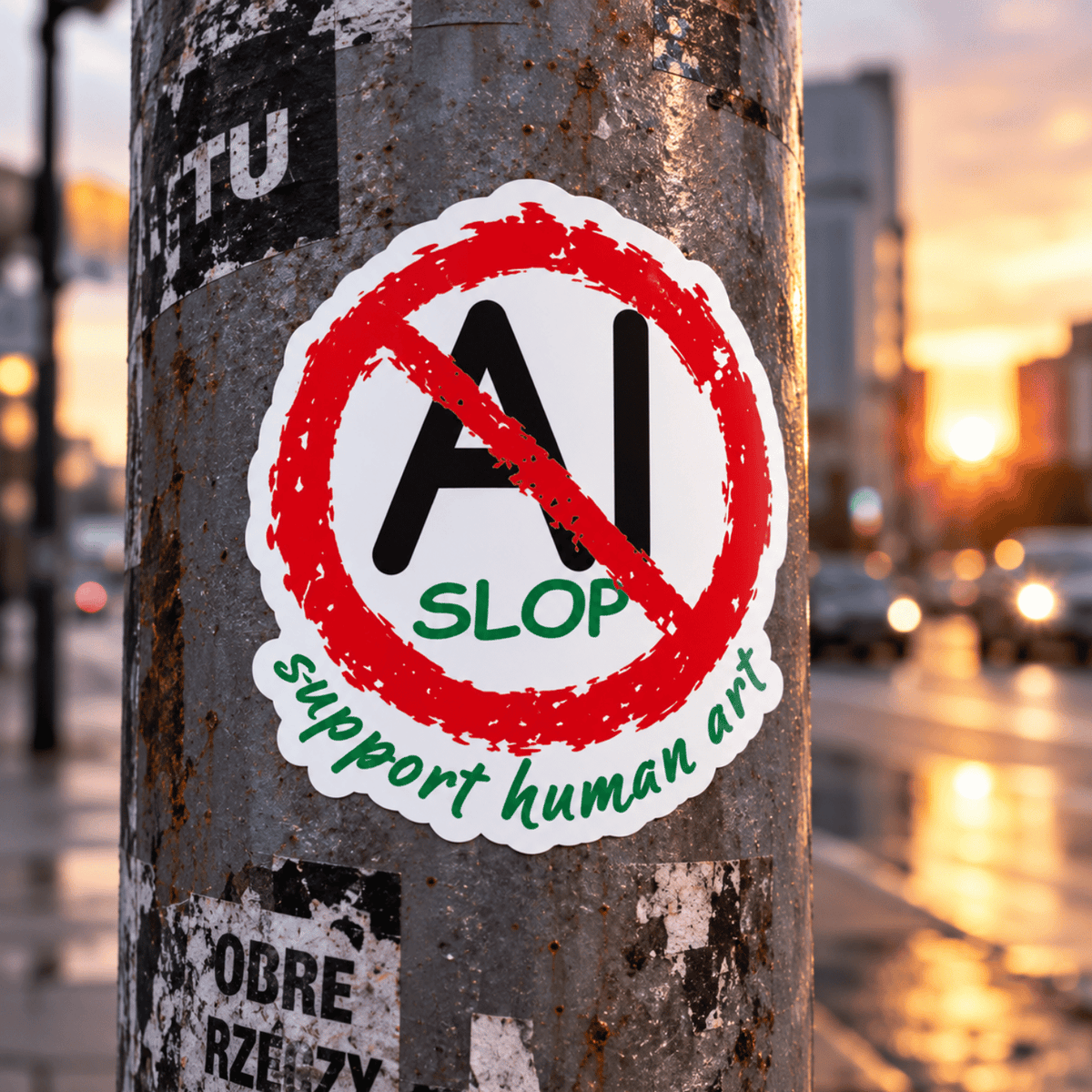 ANTI AI SLOP Vinyl Stickers – 50 PCS – SUPPORT HUMAN ART
