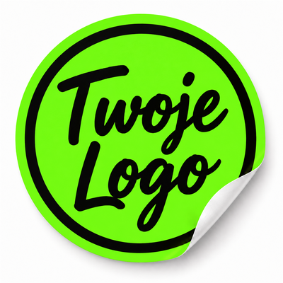 Naklejki fluorescencyjne z logo 6 cm — 132 szt · papier fluorescencyjny · zielone