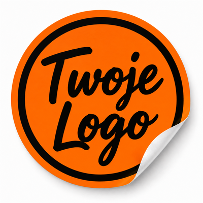 Naklejki fluorescencyjne z logo 6 cm — 132 szt · papier fluorescencyjny · pomarańczowe