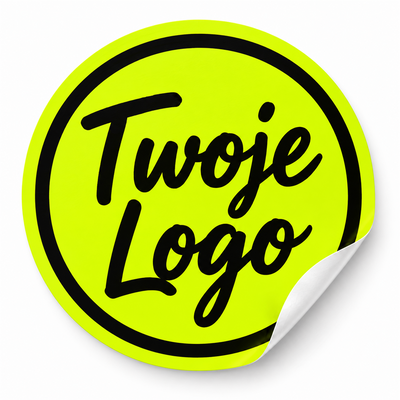 Naklejki fluorescencyjne z logo 6 cm — 132 szt · papier fluorescencyjny · żółte