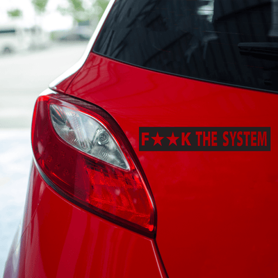 Naklejka F**K THE SYSTEM na auto samochód WYTRZYMAŁA FOLIA SAMOCHODOWA 10cm